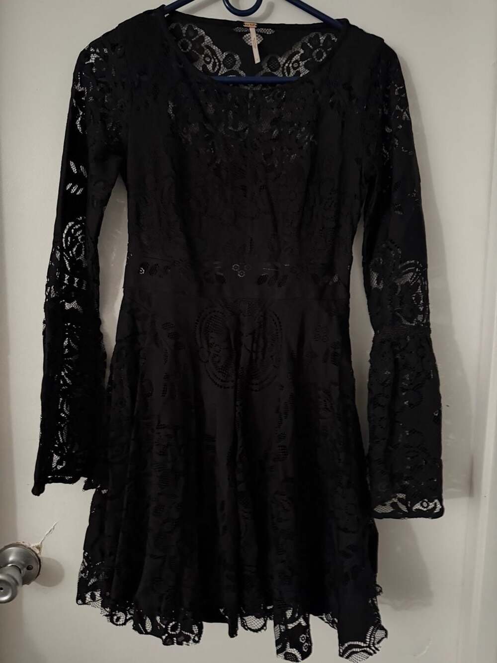 Free People Black Lace Bell Sleeve Fit & Flare Dress Size 2